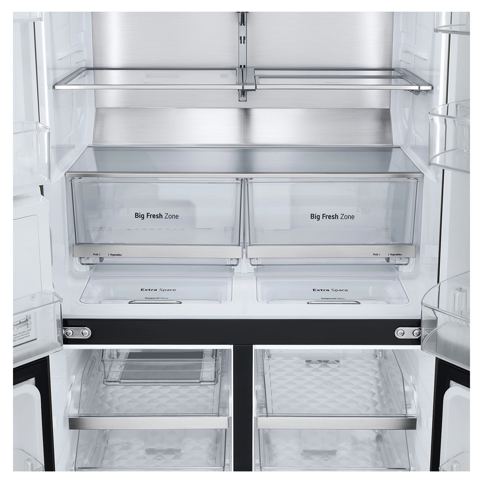 LG 687L Black Side By Side Refrigerator GFD700BSLC, Big Fresh Zone Close-Up View 