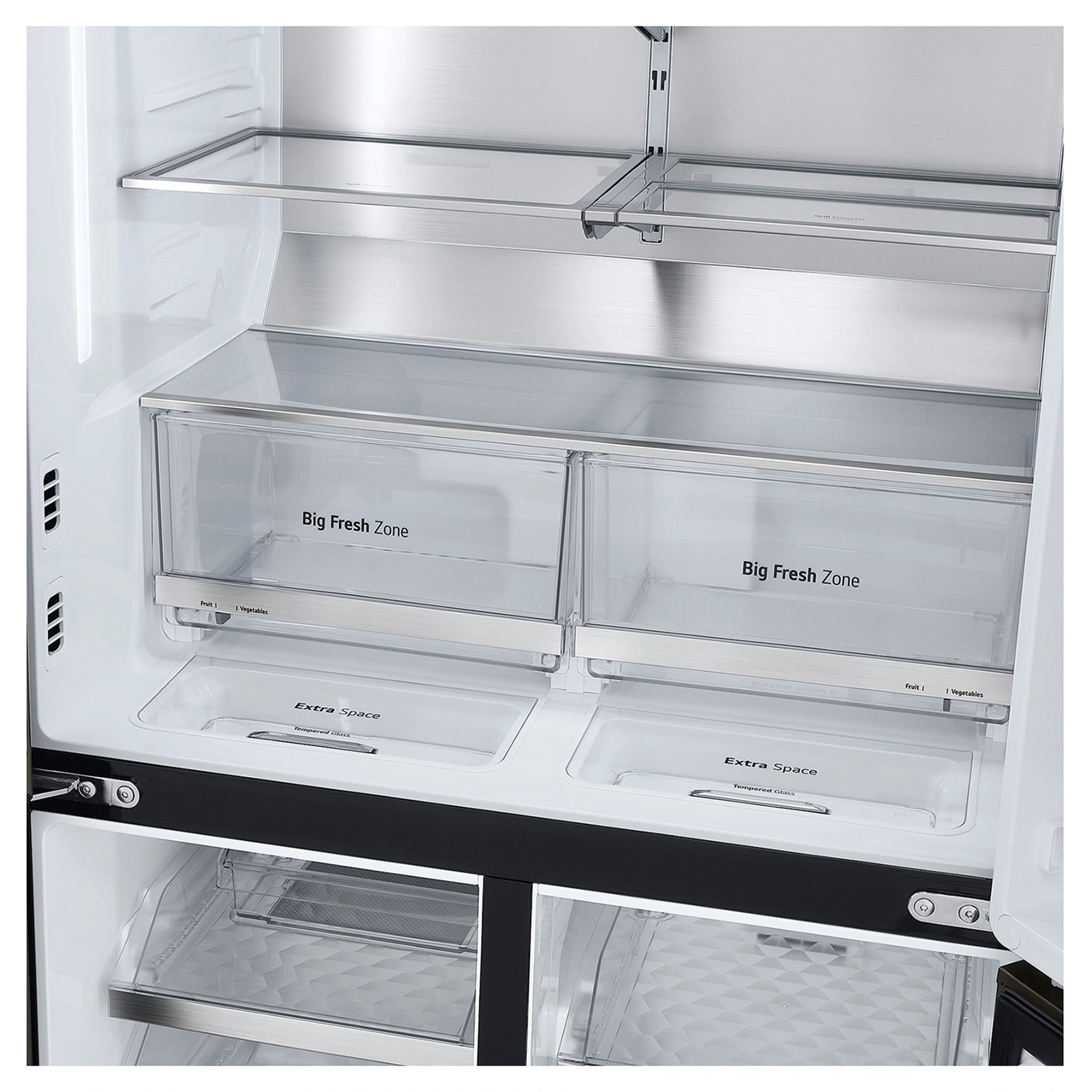 LG 687L Black Side By Side Refrigerator GFD700BSLC, Big Fresh Zone View