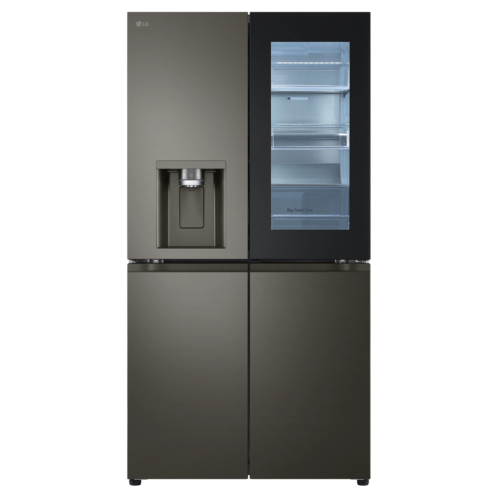 LG 687L Black Side By Side Refrigerator GFD700BSLC, Front Interiro Shelves View
