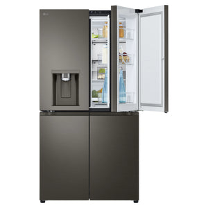 LG 687L Black Side By Side Refrigerator GFD700BSLC, Front Upper Right Side Door Open Storages View