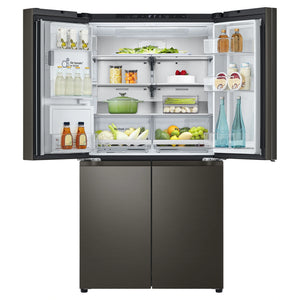 LG 687L Black Side By Side Refrigerator GFD700BSLC, Front Upper Side Double Door Open View With Storages