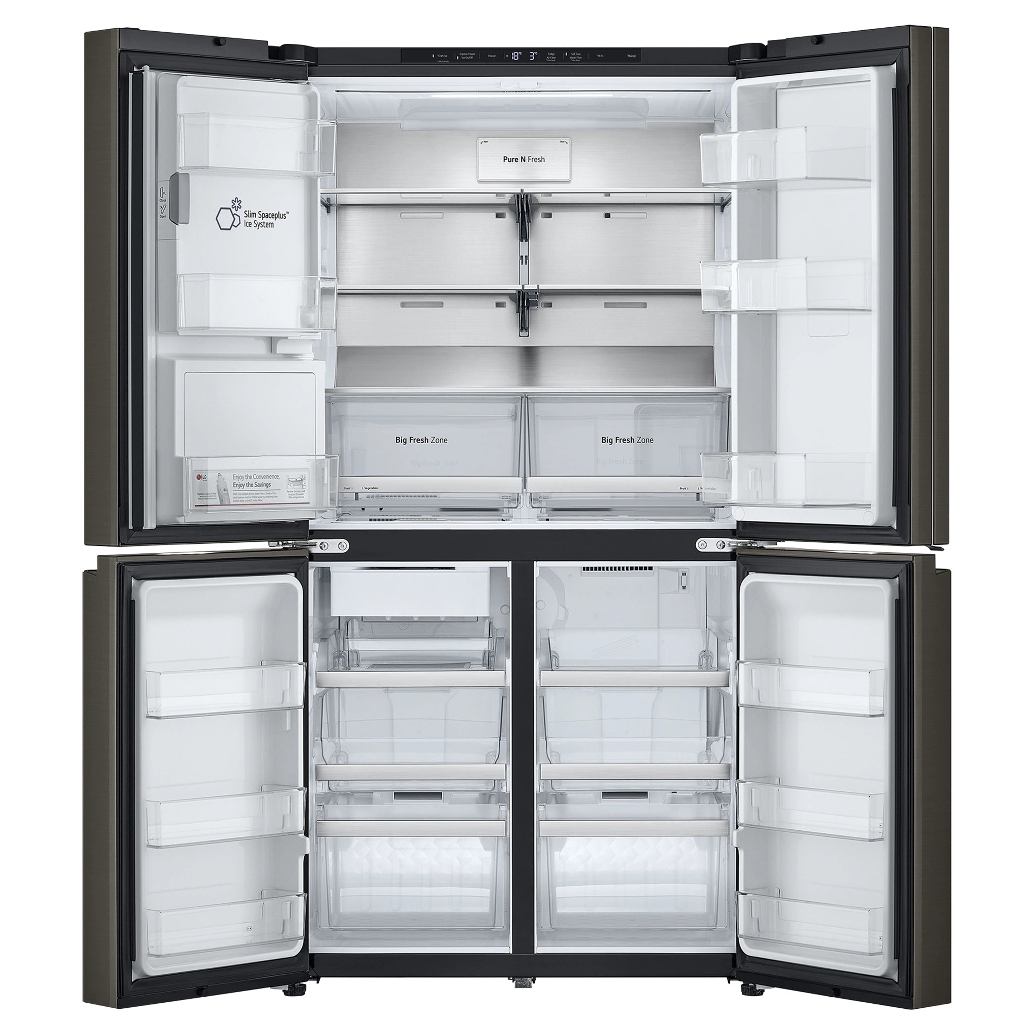 LG 687L Black Side By Side Refrigerator GFD700BSLC, Front View With Double Door Open View