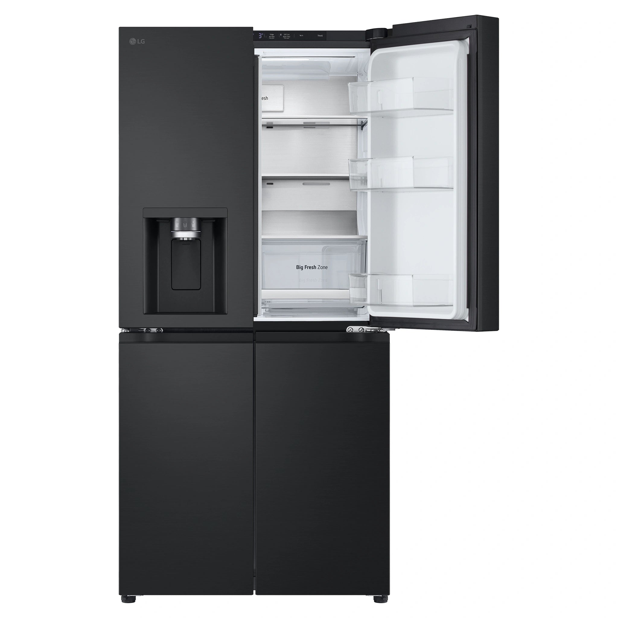 LG 500L Metallic Black Side By Side Refrigerator GFL500MBL, Front Upper Right Side Door Open View