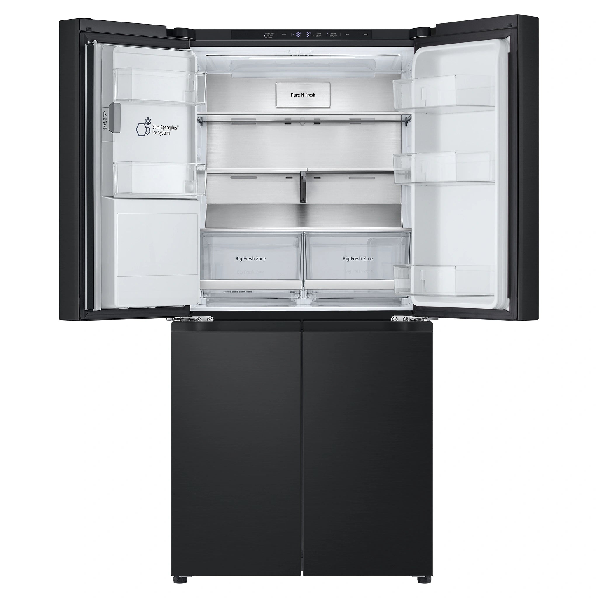 LG 500L Metallic Black Side By Side Refrigerator GFL500MBL, Front Upper Side Double Door Open View