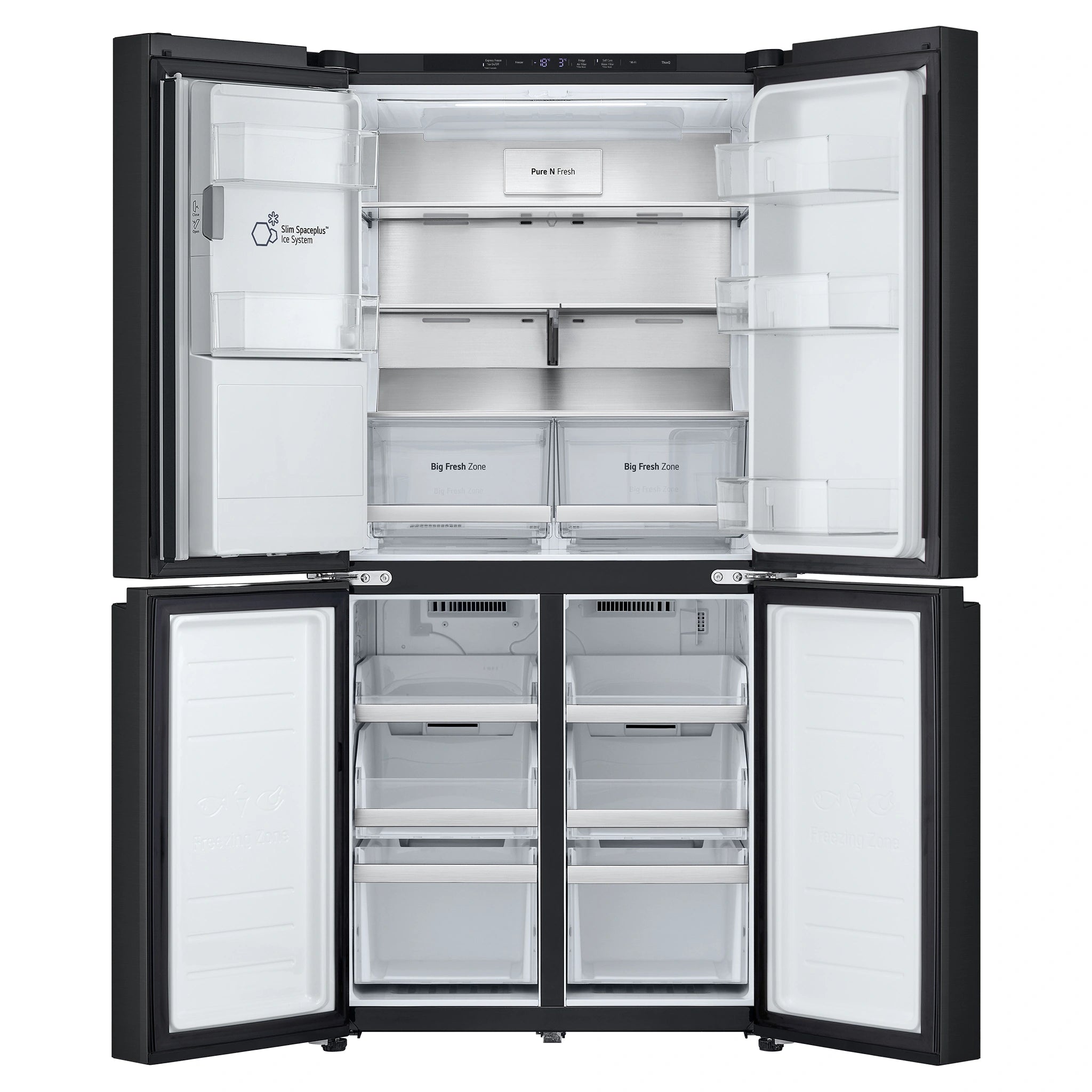 LG 500L Metallic Black Side By Side Refrigerator GFL500MBL, Front View With Double Door Open View