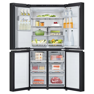 LG 500L Metallic Black Side By Side Refrigerator GFL500MBL, Front View With Double Door Open View With Storages
