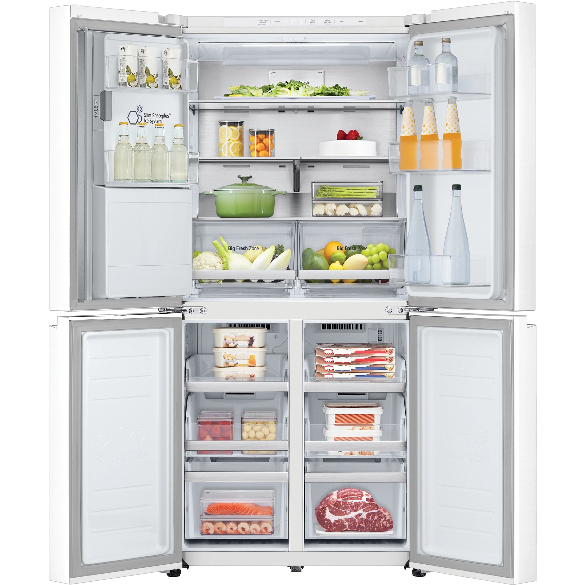 LG 500L White Side By Side Refrigerator GFL500MWH, Front View With Double Door Open View With Storges