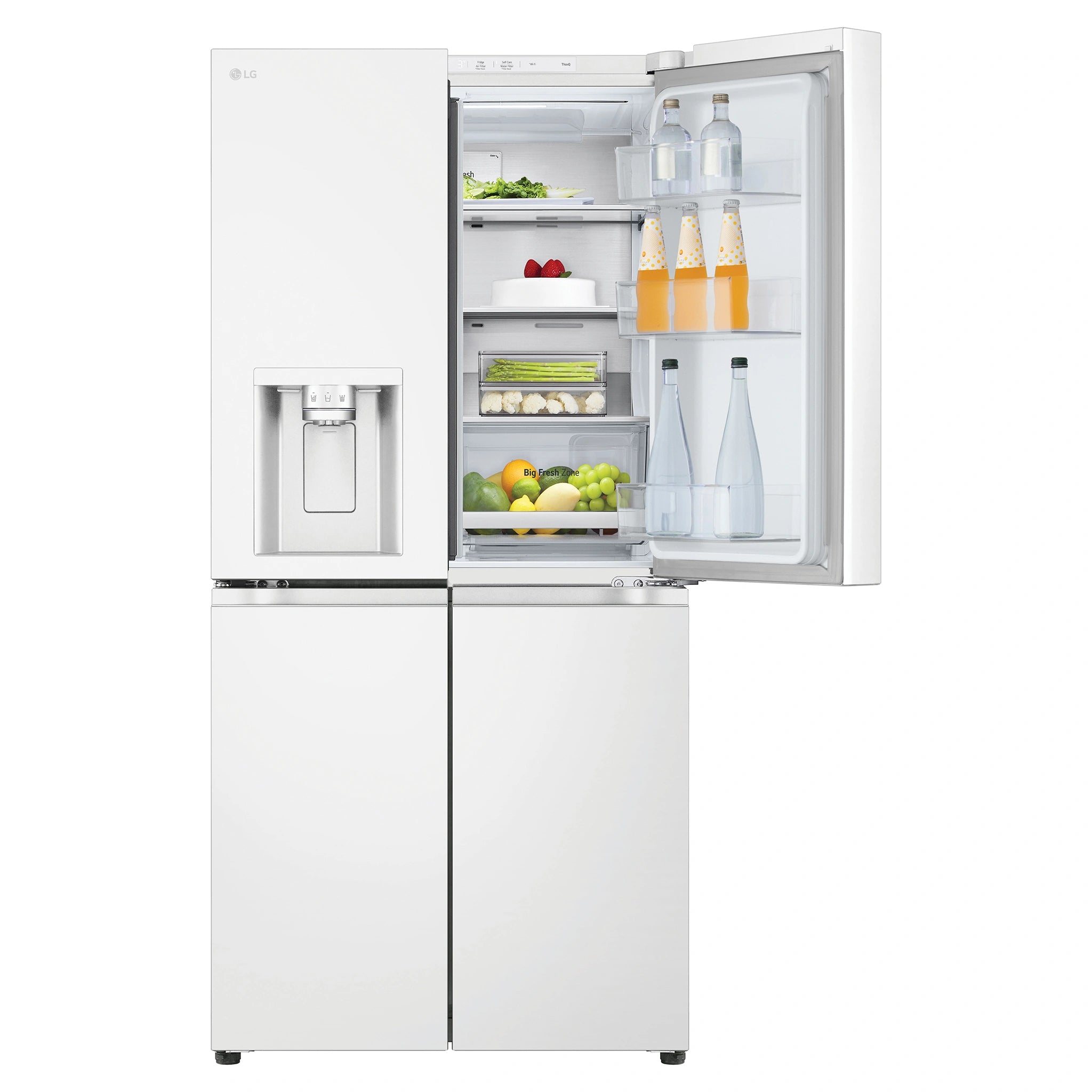LG 500L White Side By Side Refrigerator GFL500MWH, Front View With Upper Right Side Door Open View With Storages