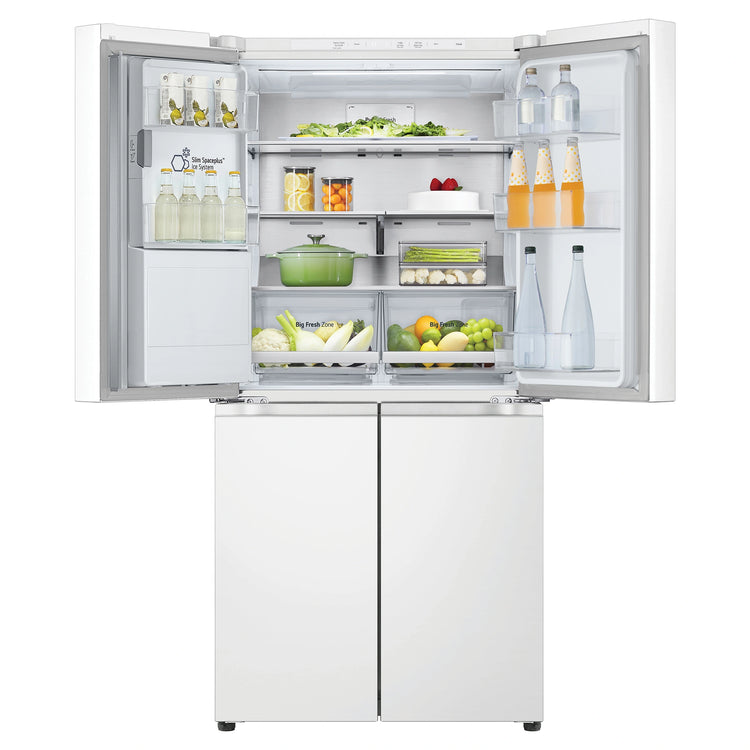 LG 500L White Side By Side Refrigerator GFL500MWH, Front View With Upper Side Double Door Open View With Storages