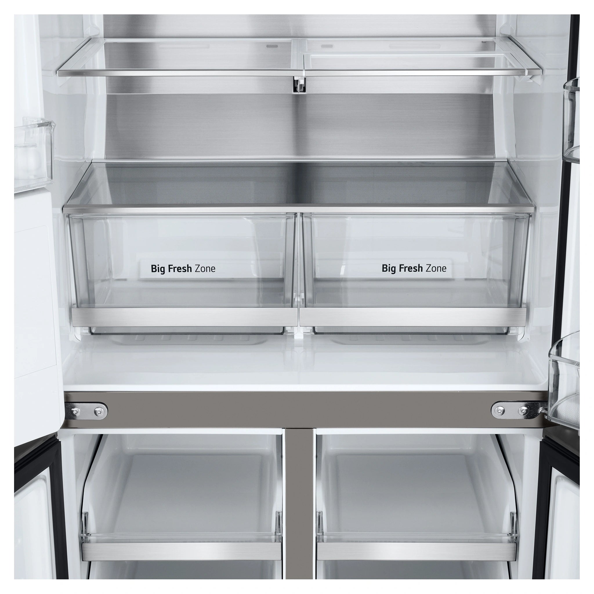 LG 506L Stainless Steel Side By Side Refrigerator GFL500PL, Big Fresh Zone Close-Up View