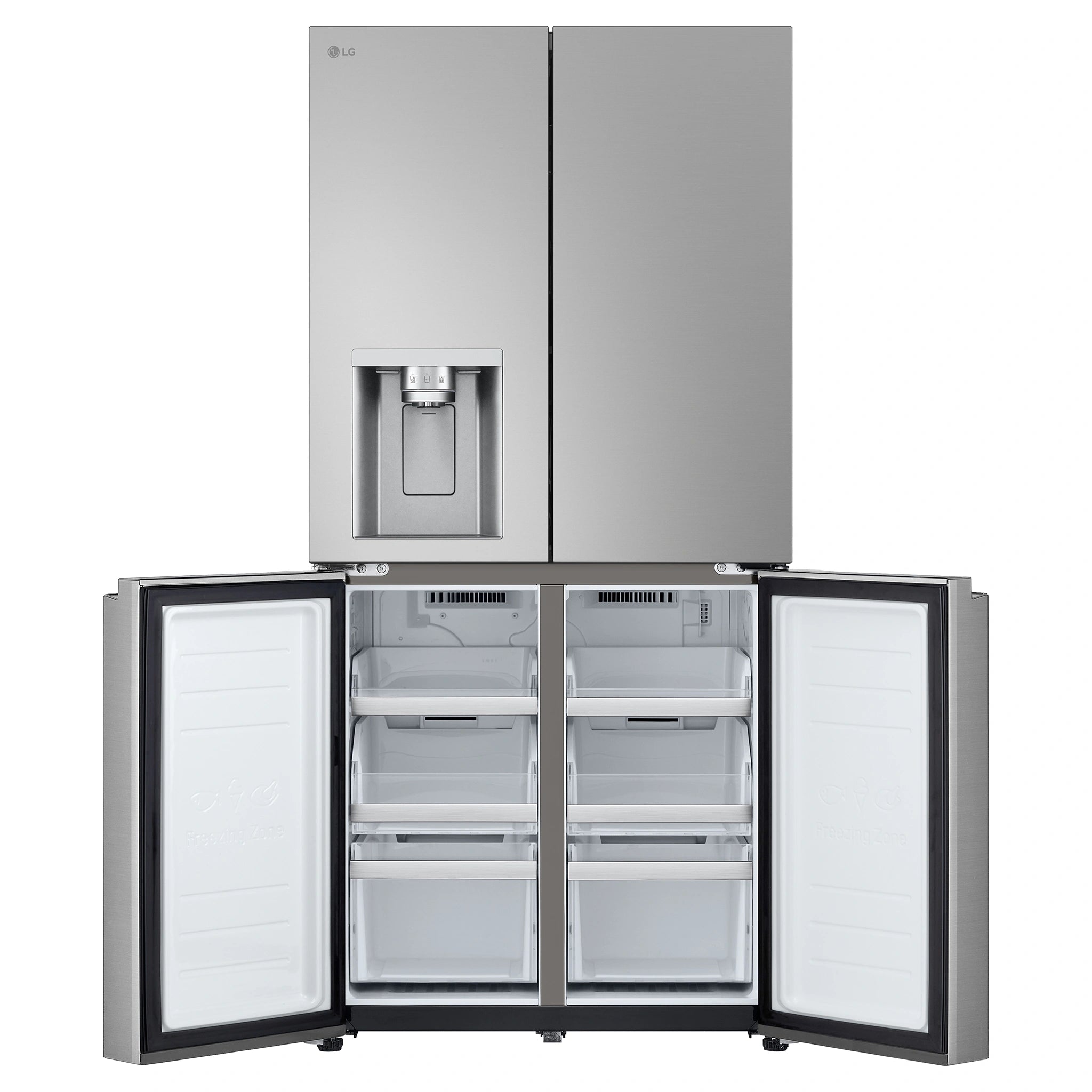 LG 506L Stainless Steel Side By Side Refrigerator GFL500PL, Front Bottom Side Double Door Open View