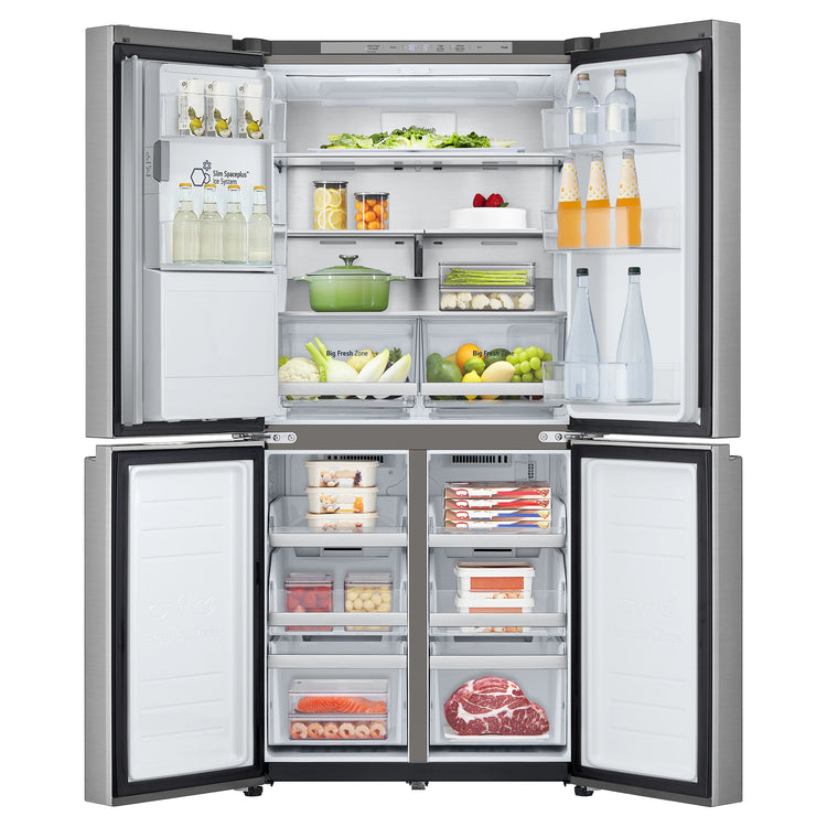 LG 506L Stainless Steel Side By Side Refrigerator GFL500PL, Front Double Door Open View With Storages