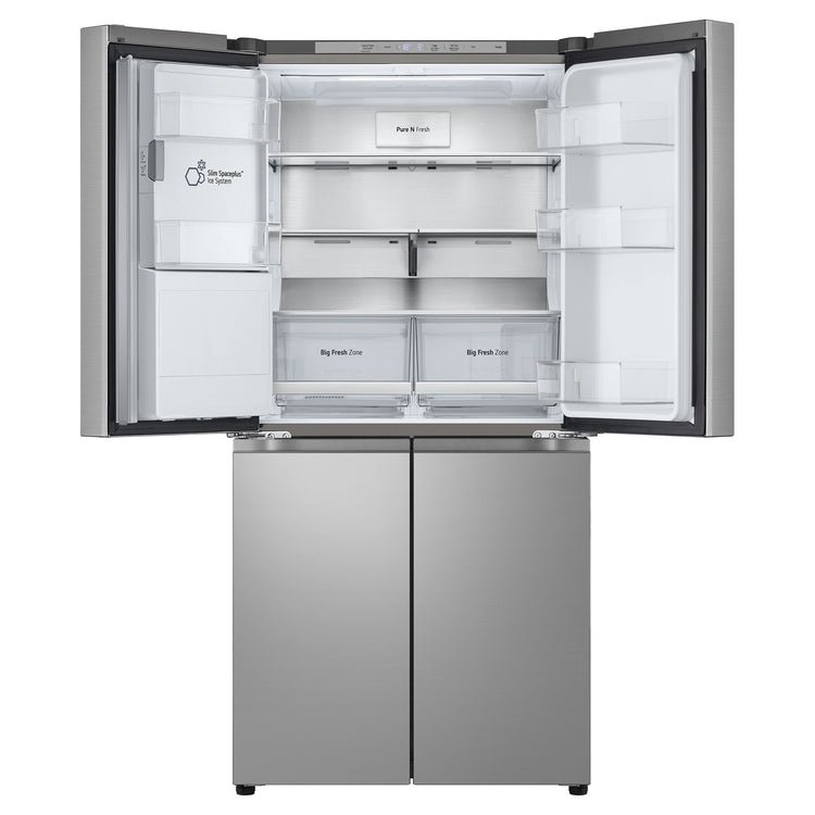 LG 506L Stainless Steel Side By Side Refrigerator GFL500PL, Front Top Side With Double Door Open View