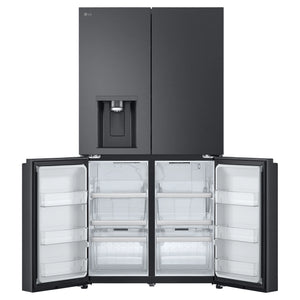 LG 637L Matte Black Side By Side Refrigerator GFL700MBL, Front Bottom Side With Double Door Open View 