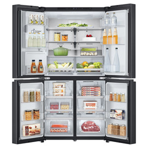 LG 637L Matte Black Side By Side Refrigerator GFL700MBL, Front Double Door Open View With Storages
