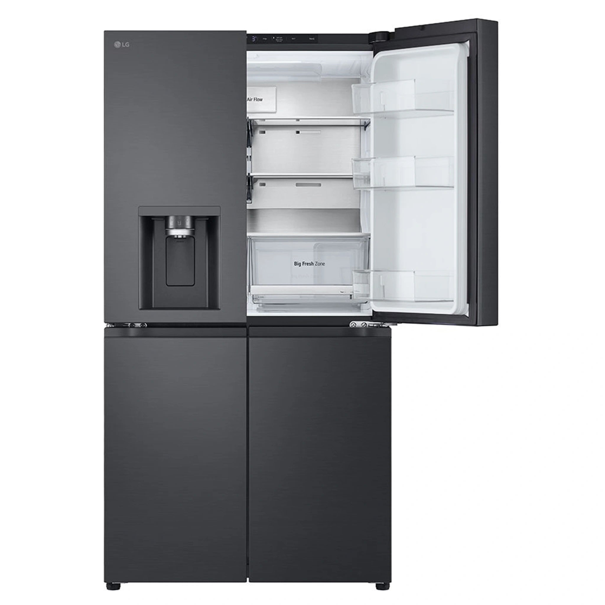 LG 637L Matte Black Side By Side Refrigerator GFL700MBL, Front Top Right Side Door Open View
