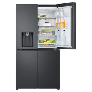 LG 637L Matte Black Side By Side Refrigerator GFL700MBL, Front Top Right Side Door Open View With Storages