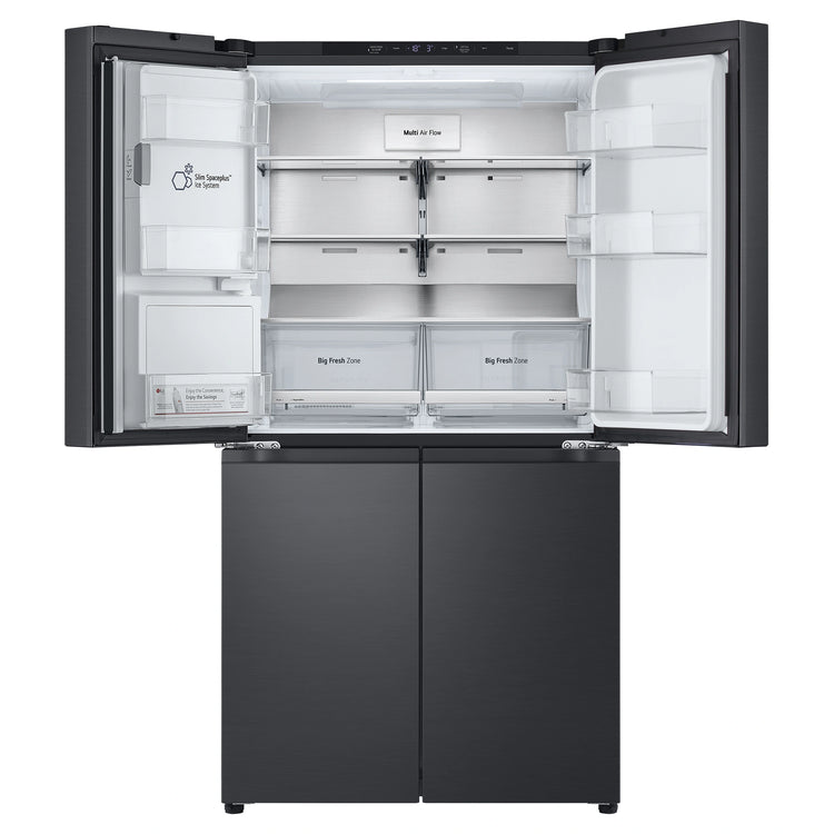 LG 637L Matte Black Side By Side Refrigerator GFL700MBL, Front Top Side With Double Door Open View