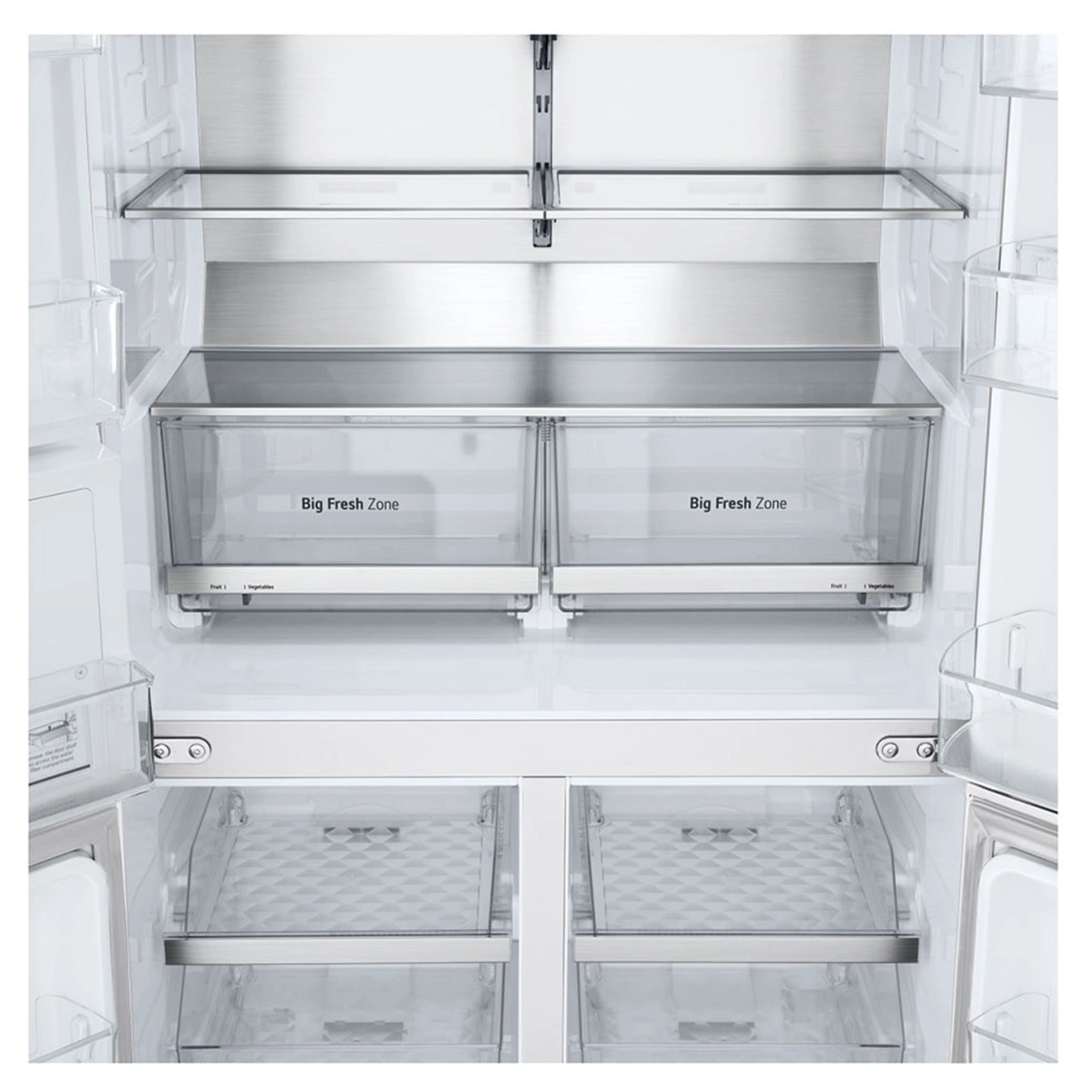 LG 637L Matte White Side By Side Refrigerator GFL700MWH, Big Fresh Zone Close-Up View