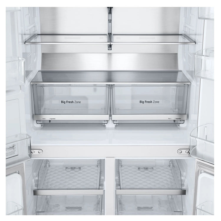LG 637L Matte White Side By Side Refrigerator GFL700MWH, Big Fresh Zone Close-Up View
