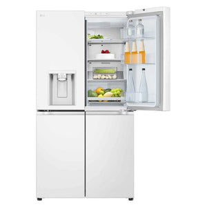 LG 637L Matte White Side By Side Refrigerator GFL700MWH, Front Top Right Side Door Open View With Storages