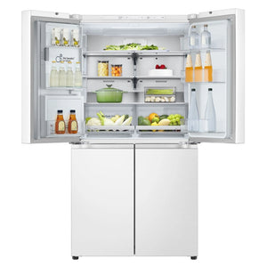 LG 637L Matte White Side By Side Refrigerator GFL700MWH, Front Top Side With Double Door Open View With Storages