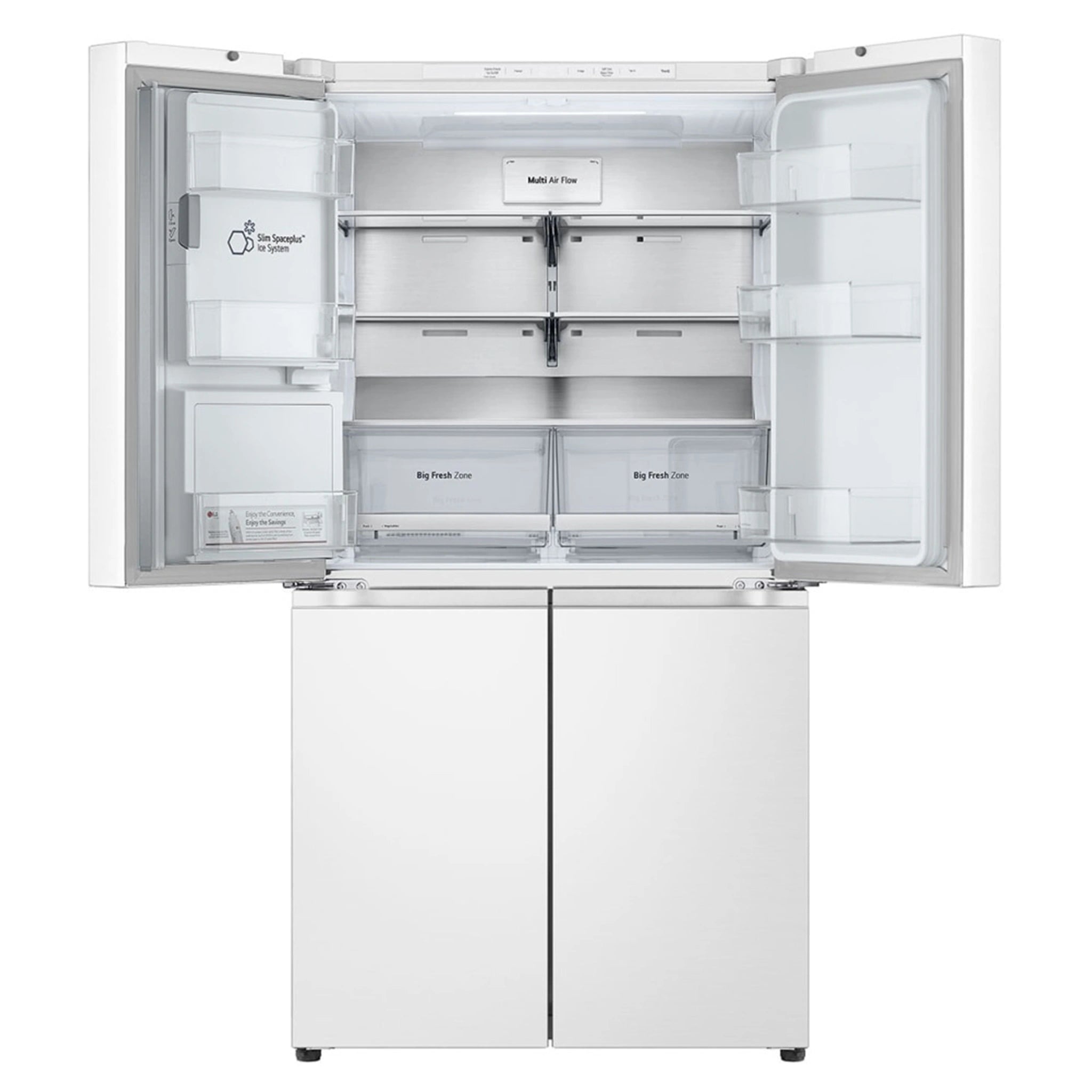 LG 637L Matte White Side By Side Refrigerator GFL700MWH, Front Upper Side With Double Door Open View