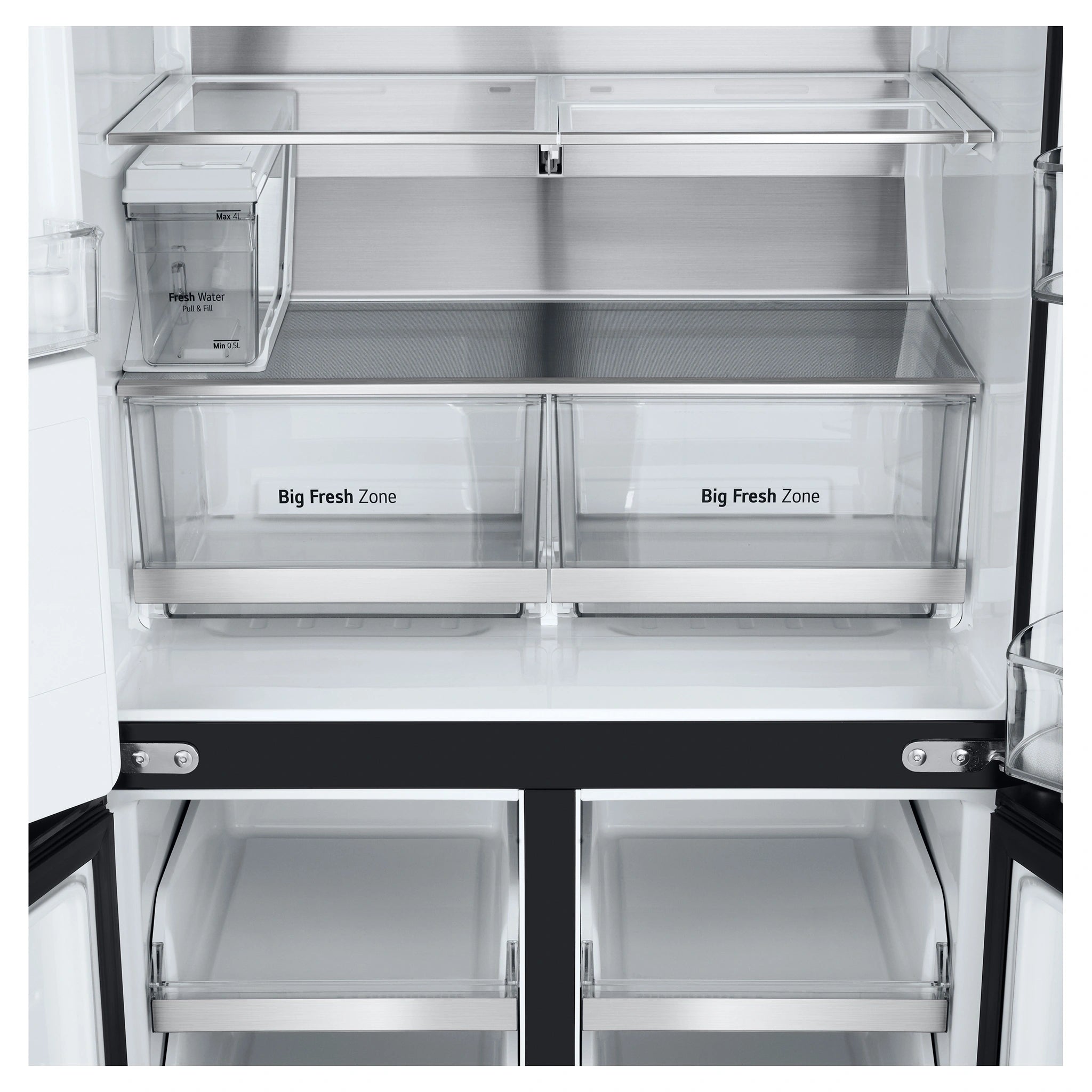 LG 506L Quad Door Fridge Matte Black GFLN500MBL, Drawers Close-Up View 