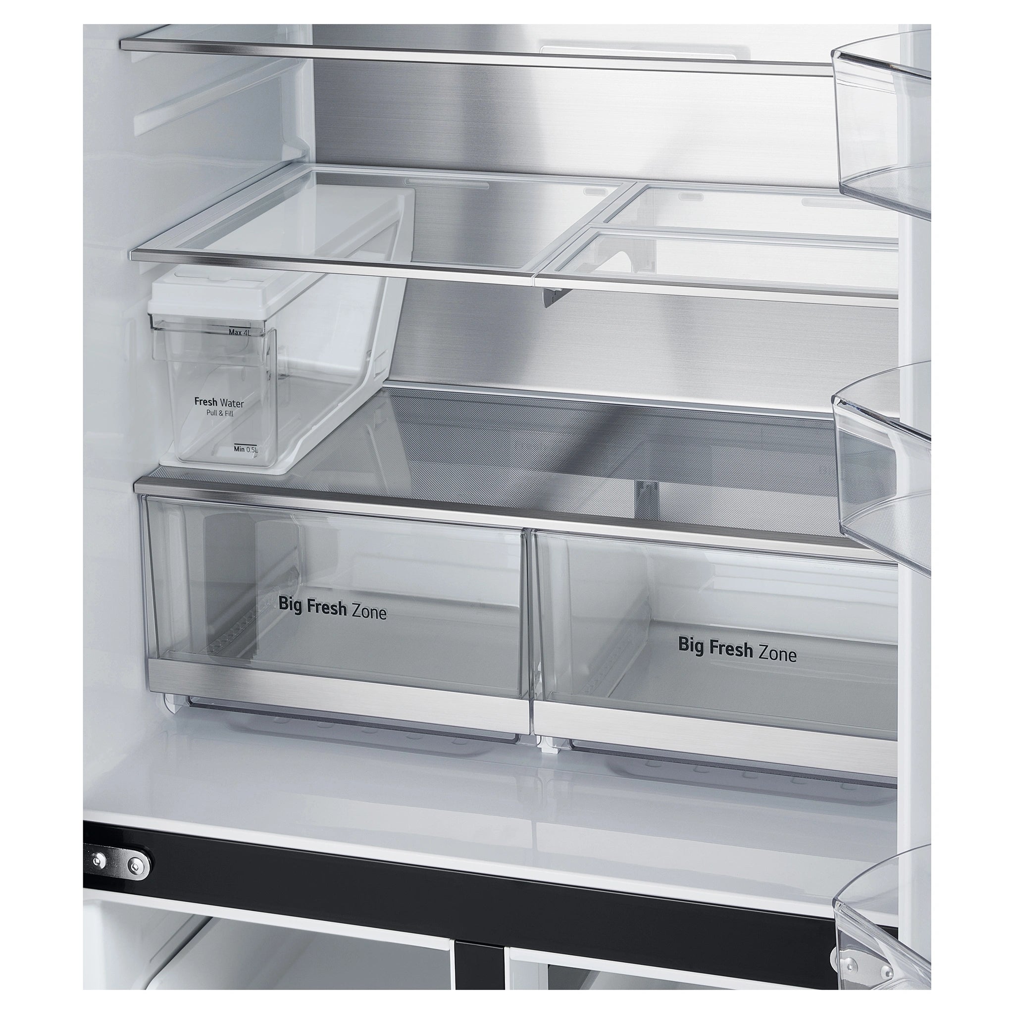LG 506L Quad Door Fridge Matte Black GFLN500MBL, Drawers Close-Up View 2