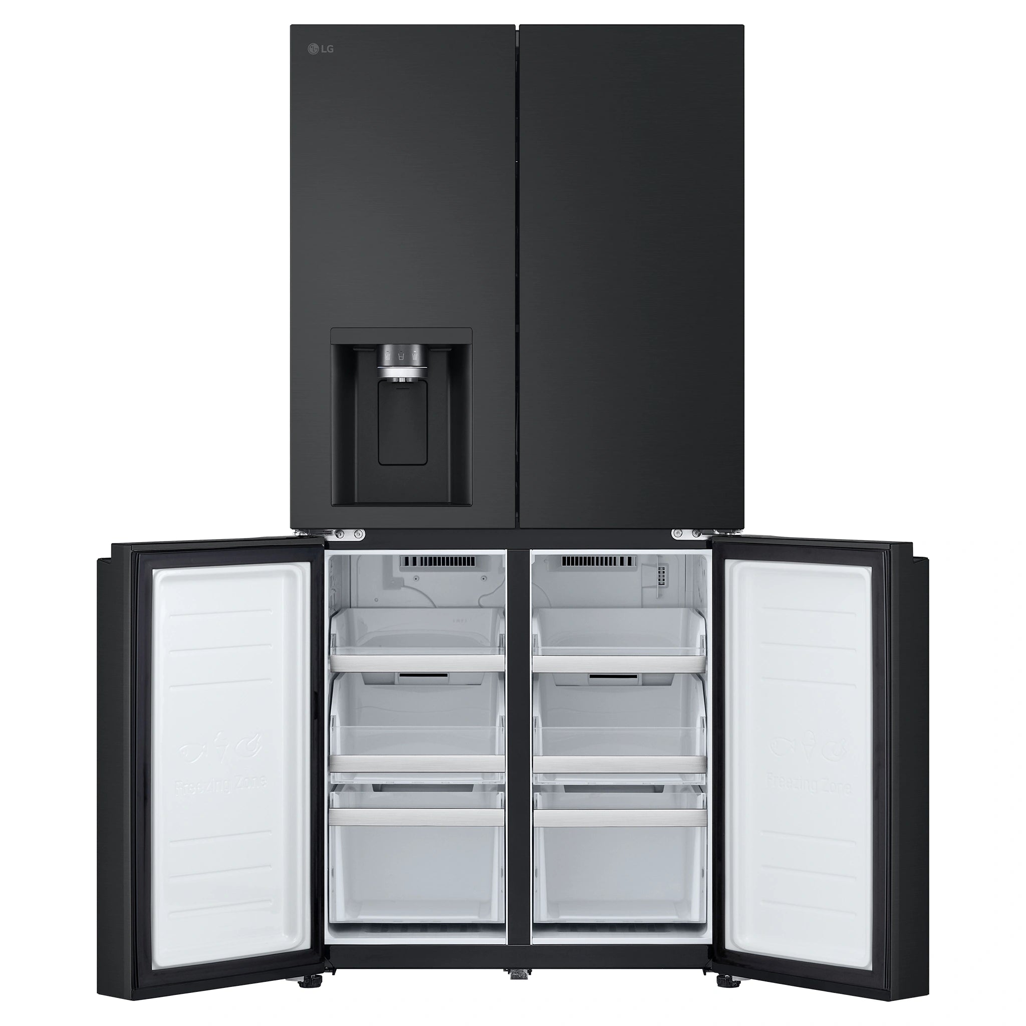 LG 506L Quad Door Fridge Matte Black GFLN500MBL, Front Bottom Double Door Open View