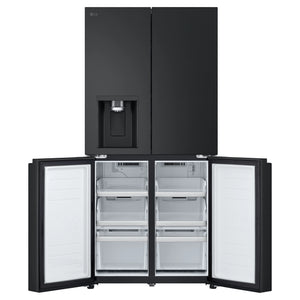 LG 506L Quad Door Fridge Matte Black GFLN500MBL, Front Bottom Double Door Open View