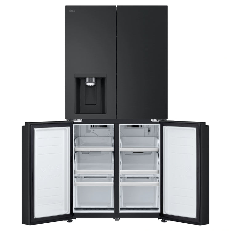 LG 506L Quad Door Fridge Matte Black GFLN500MBL, Front Bottom Double Door Open View