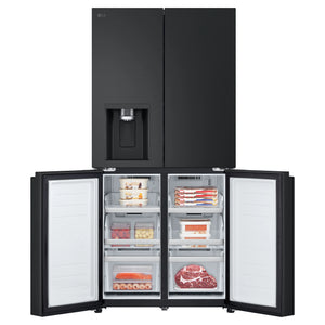 LG 506L Quad Door Fridge Matte Black GFLN500MBL, Front Bottom Double Door Open View Storages