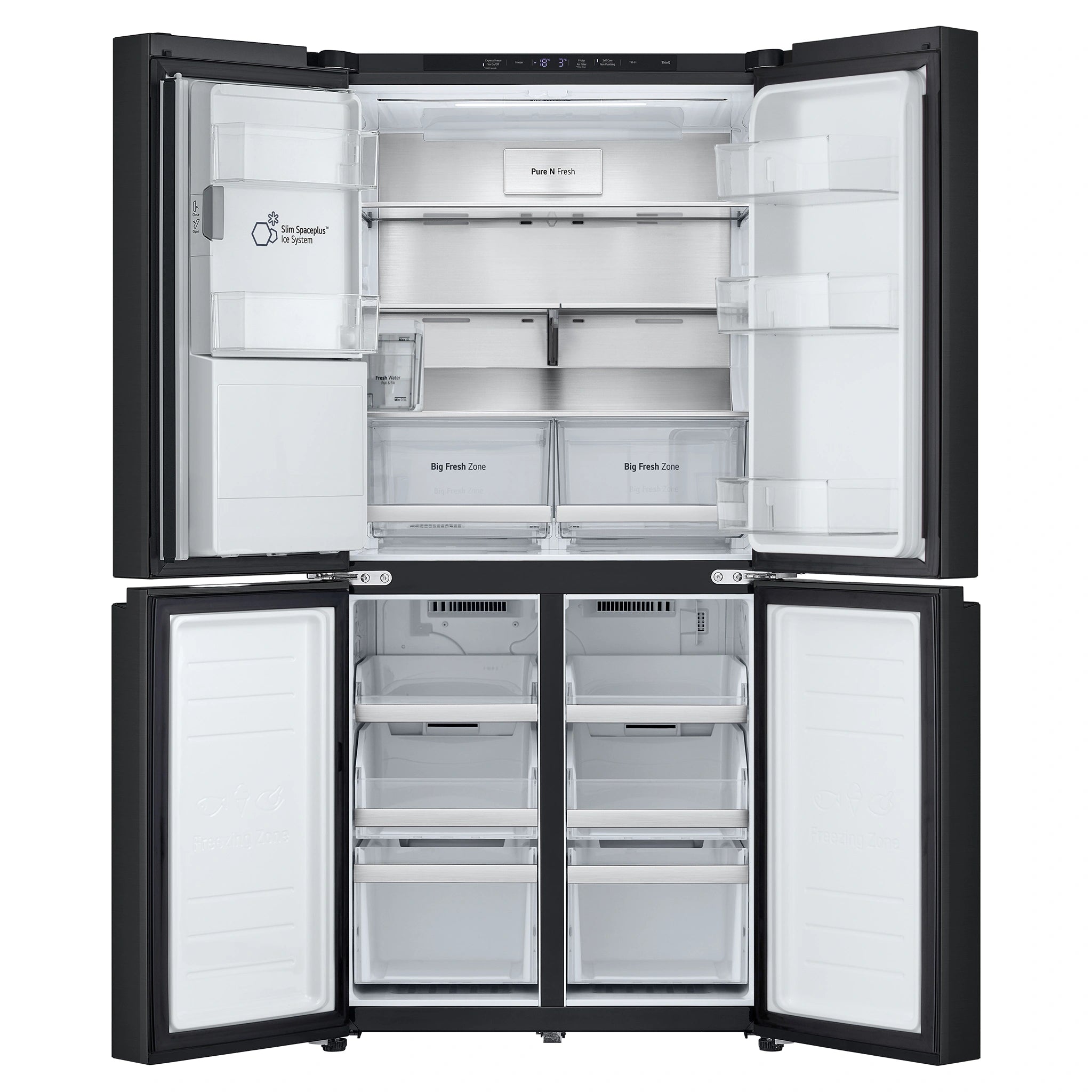 LG 506L Quad Door Fridge Matte Black GFLN500MBL, Front Double Door Open View