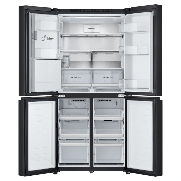 LG 506L Quad Door Fridge Matte Black GFLN500MBL, Front Double Door Open View