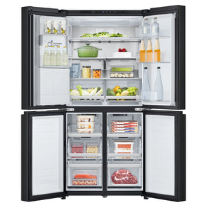 LG 506L Quad Door Fridge Matte Black GFLN500MBL, Front Double Door Open View Storages