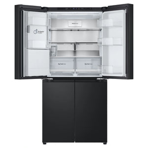 LG 506L Quad Door Fridge Matte Black GFLN500MBL, Front Top Double Door Open View