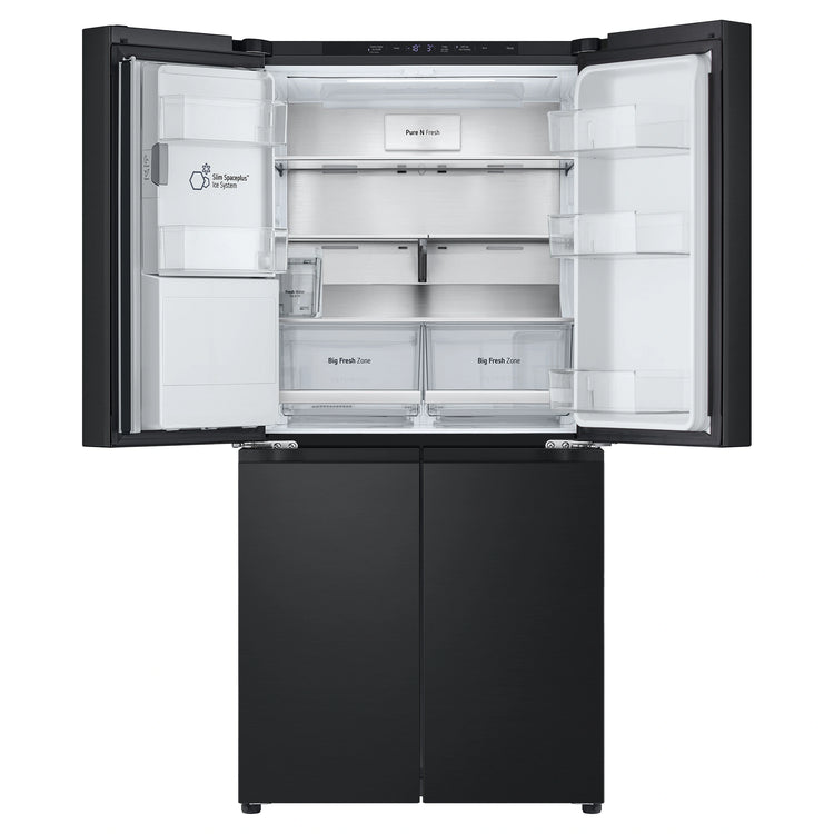 LG 506L Quad Door Fridge Matte Black GFLN500MBL, Front Top Double Door Open View