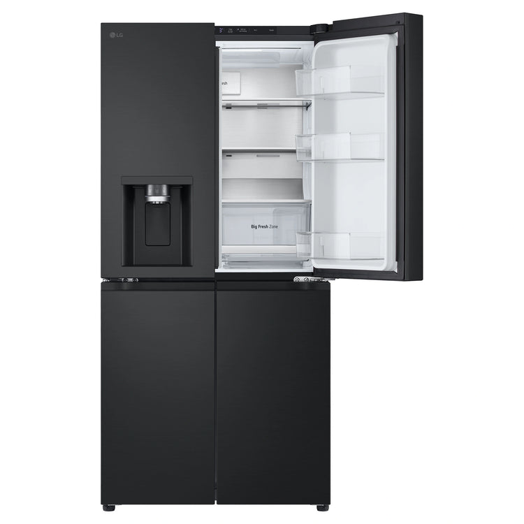 LG 506L Quad Door Fridge Matte Black GFLN500MBL, Front Top Right Side Door Open View