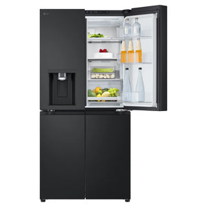 LG 506L Quad Door Fridge Matte Black GFLN500MBL, Front Top Right Side Door Open View Storages