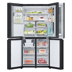 LG 508L Slim French Door Fridge with InstaView GFV500MBLC, Front Double Door Open View Storages