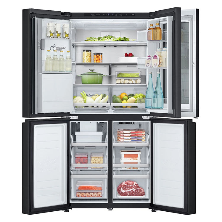 LG 508L Slim French Door Fridge with InstaView GFV500MBLC, Front Double Door Open View Storages