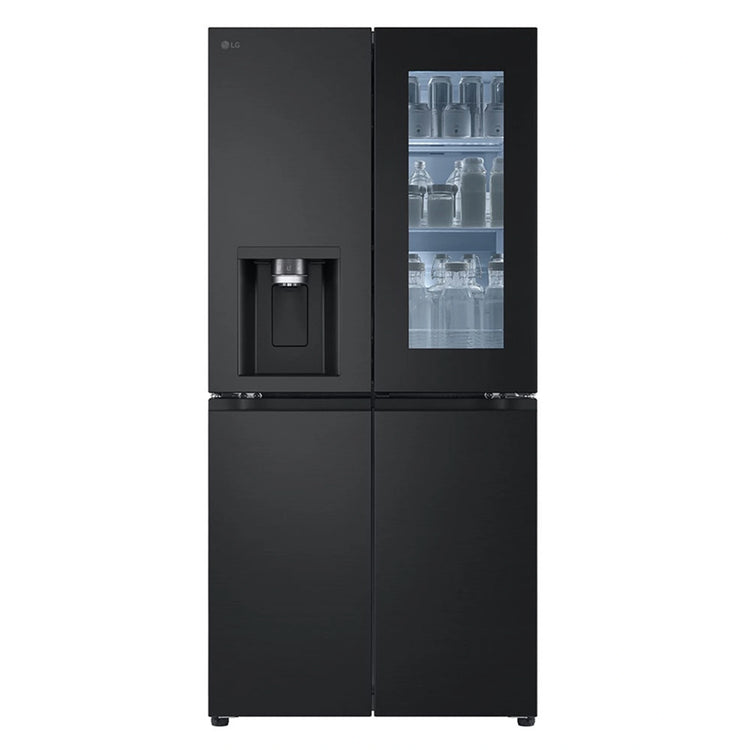 LG 508L Slim French Door Fridge with InstaView GFV500MBLC, Front Light On View