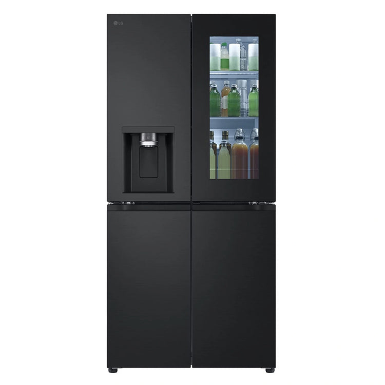 LG 508L Slim French Door Fridge with InstaView GFV500MBLC, Front Light On View Storages
