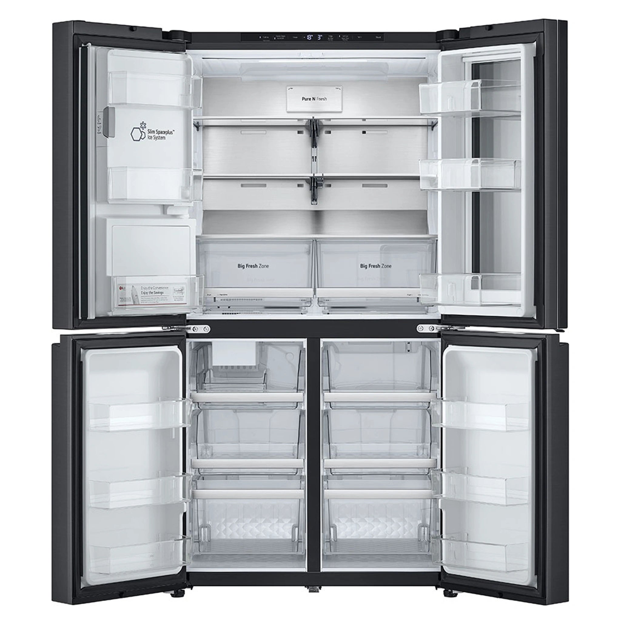 LG 847L French Door Fridge with InstaView GFV900MBLC, Front View With Double Door Open View