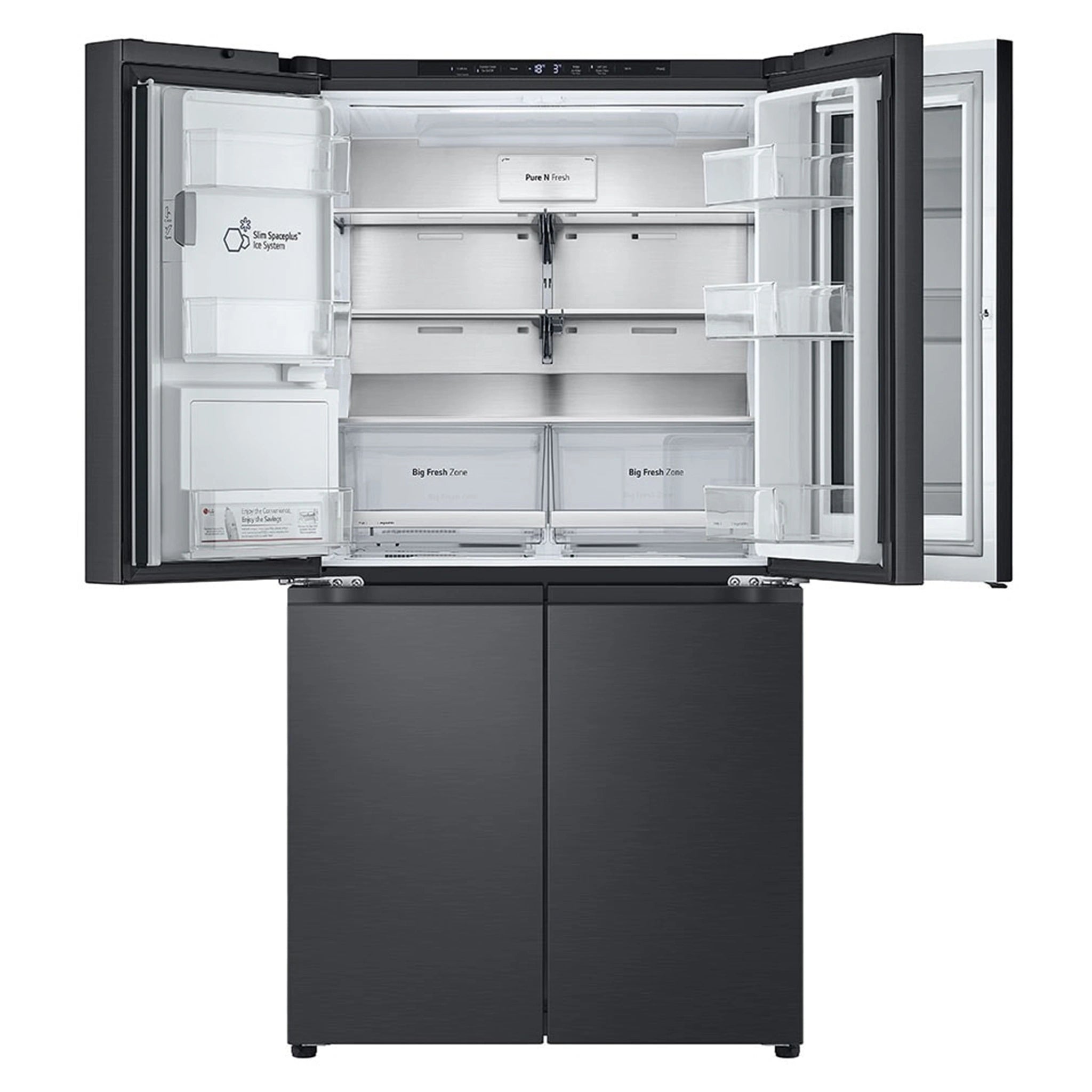 LG 847L French Door Fridge with InstaView GFV900MBLC, Front View With Top Double Door Open View