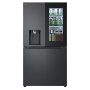LG 847L French Door Fridge with InstaView GFV900MBLC, Front View With Top Right Side Display View With Storages