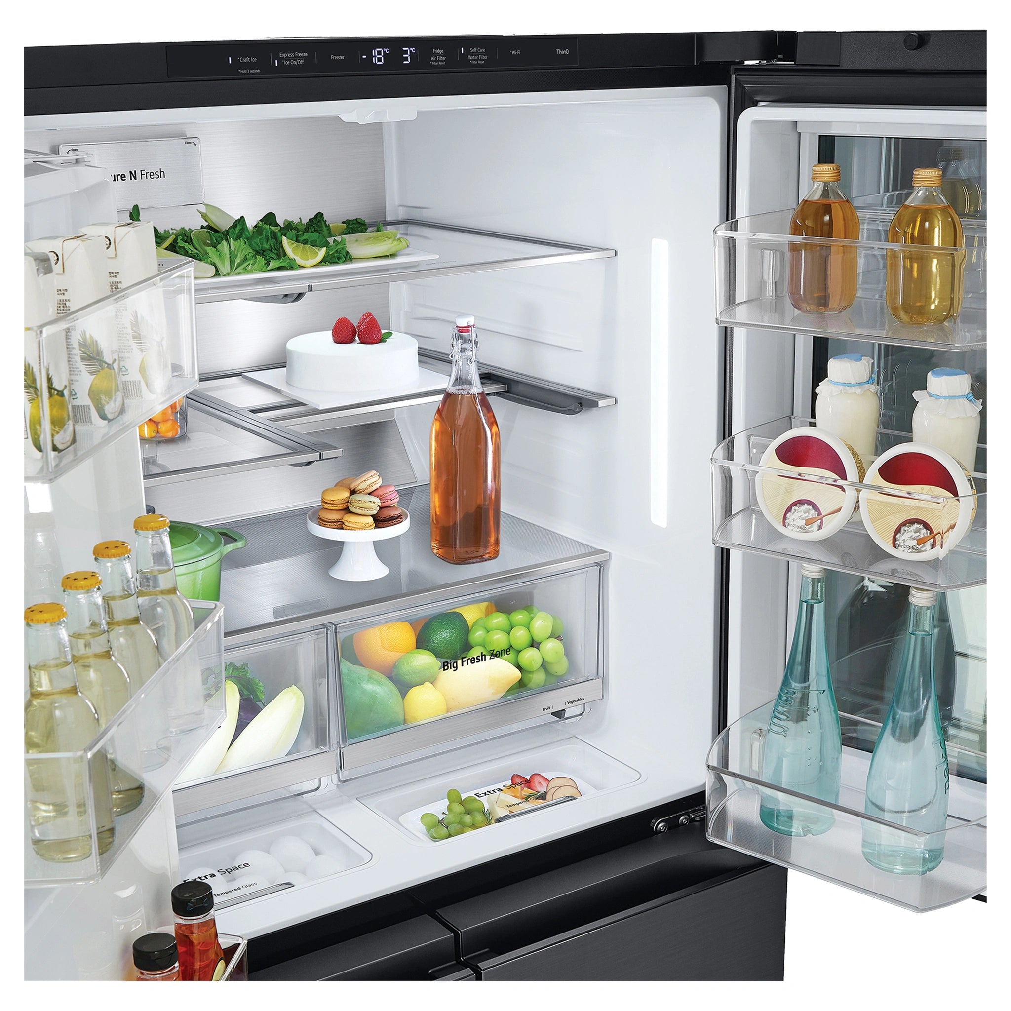 LG 847L French Door Fridge with InstaView GFV900MBLC, Top Folding Shelf View