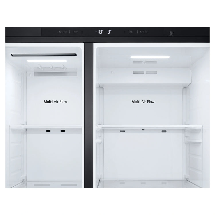 LG 664L Matte Black Side by Side Fridge Freezer GSB599MBL, Multi Air Flow View