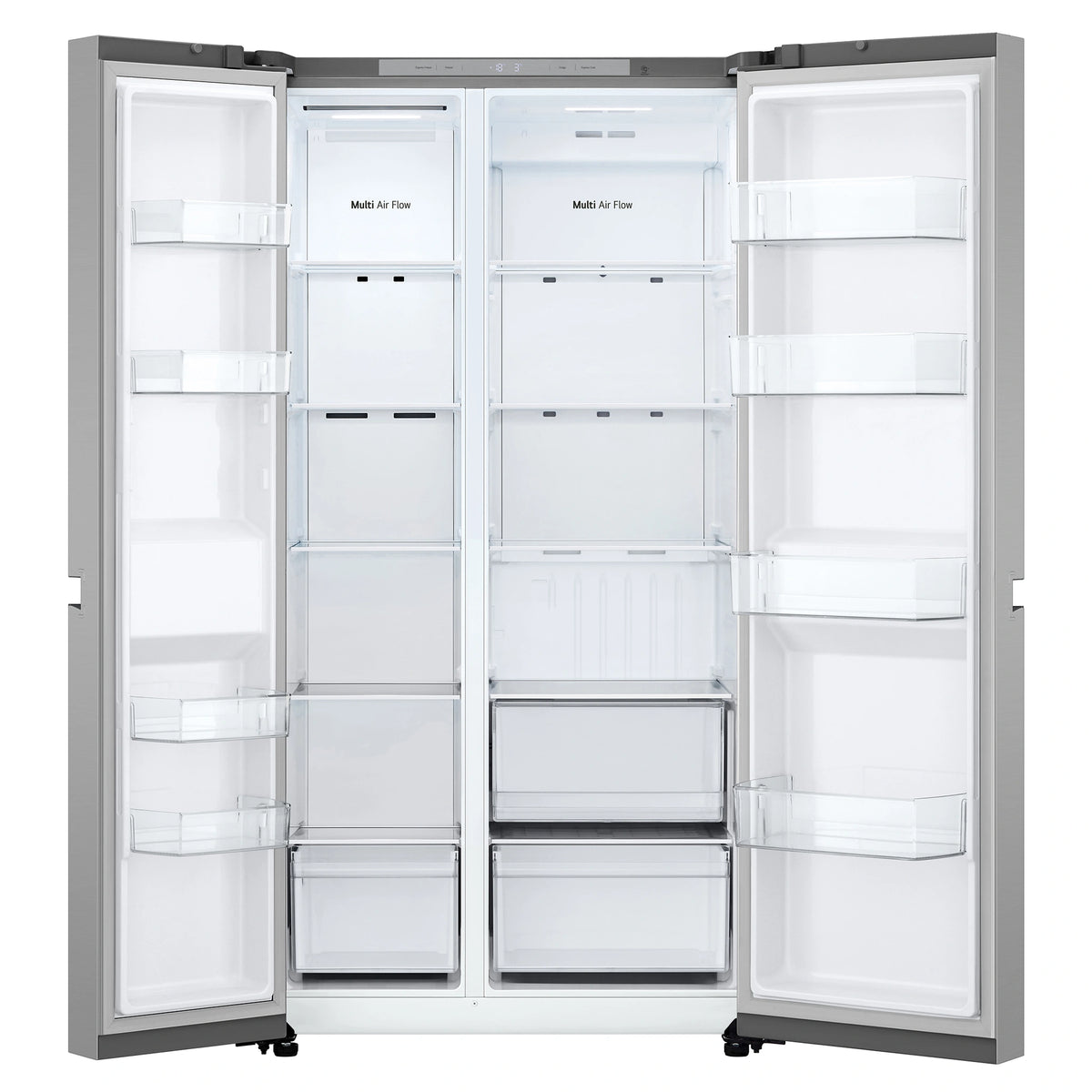 LG 664L Stainless Steel Side by Side Fridge Freezer GSB599PL, Front Double Door Open View